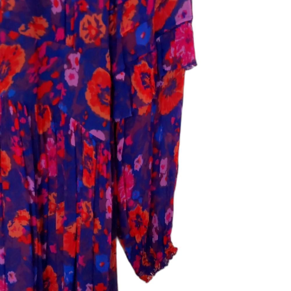 Womens Jigsaw Autumn Floral Crinkled Ruffled Dress Purple Blue Orange, Size 4 - Picture 4 of 5